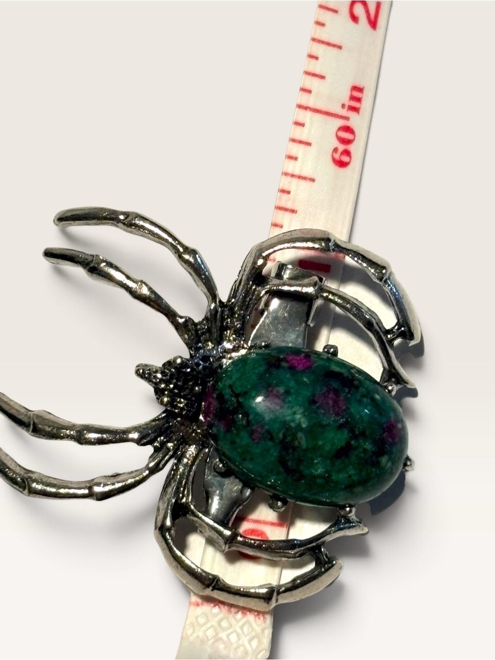 Silver Spider Brooch with Green and Pink Cabochon New Halloween - Picture 4 of 8